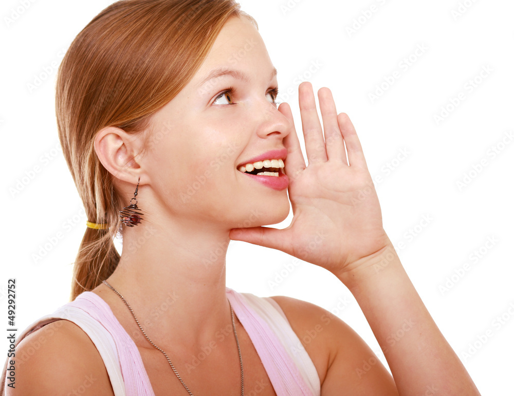 Beautiful Shouting Woman, isolated on white background Beautiful Shouting Woman, isolated on white background