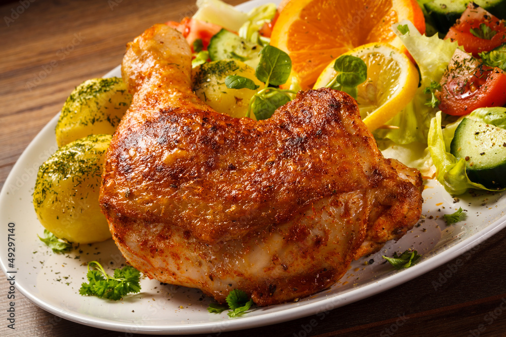 Grilled chicken leg with vegetables Grilled chicken leg with vegetables