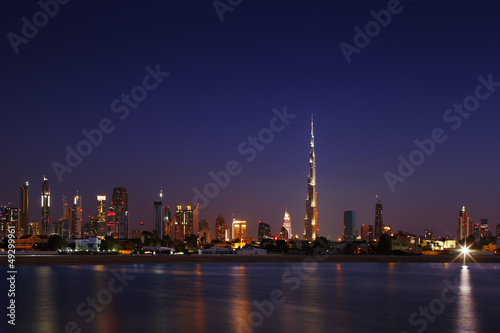 Dubai Skyline at dusk looking from Jumeirah Beach