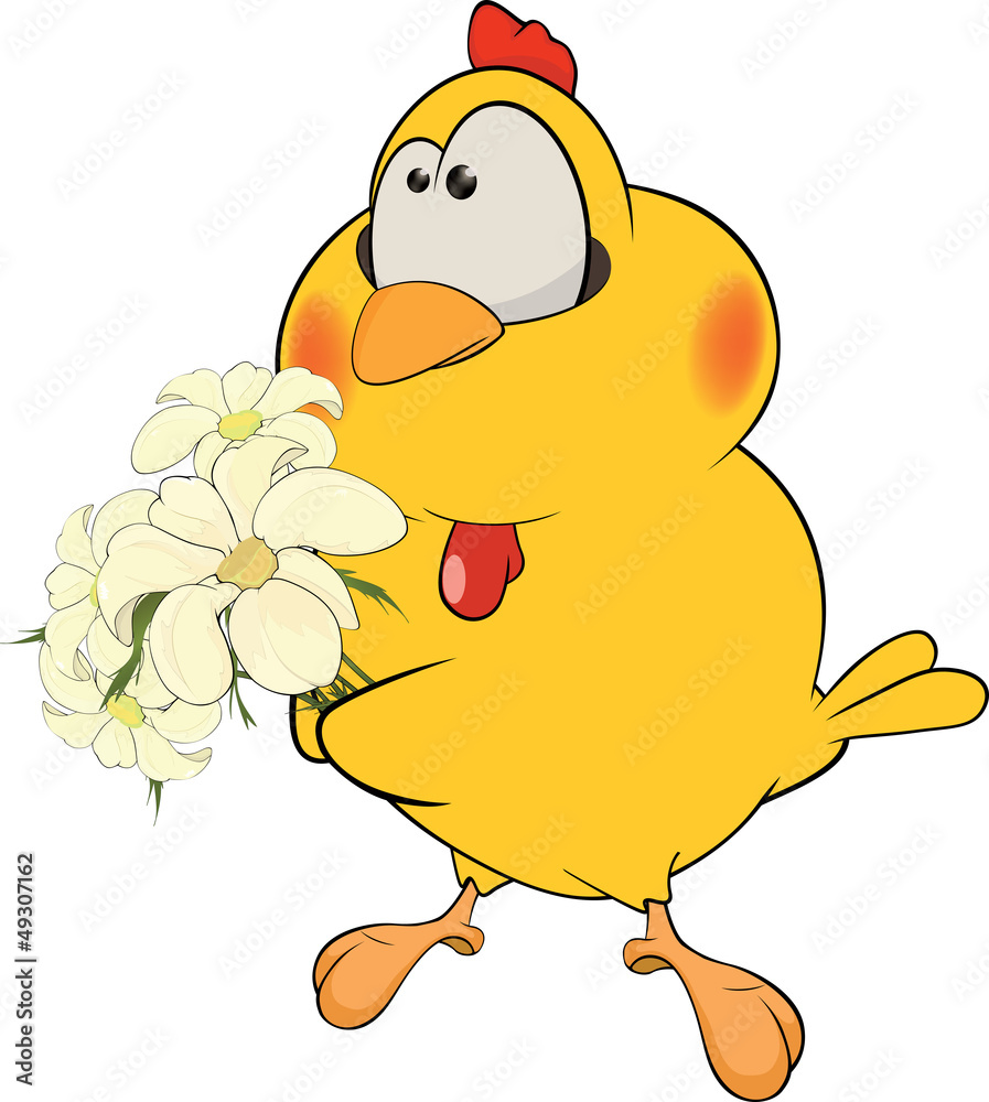 Fototapeta premium Chicken and flowers cartoon