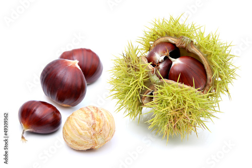 Chestnuts, isolated on a white background
