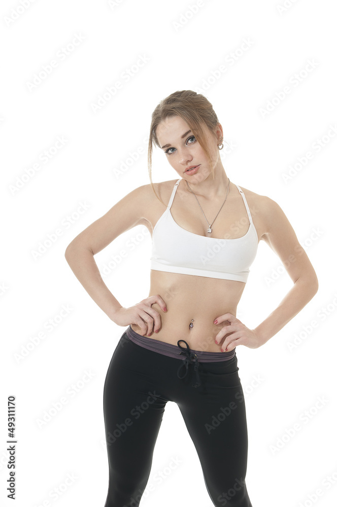 Beautiful happy athletic girl in sportive clothes. Beautiful happy athletic girl in sportive clothes.