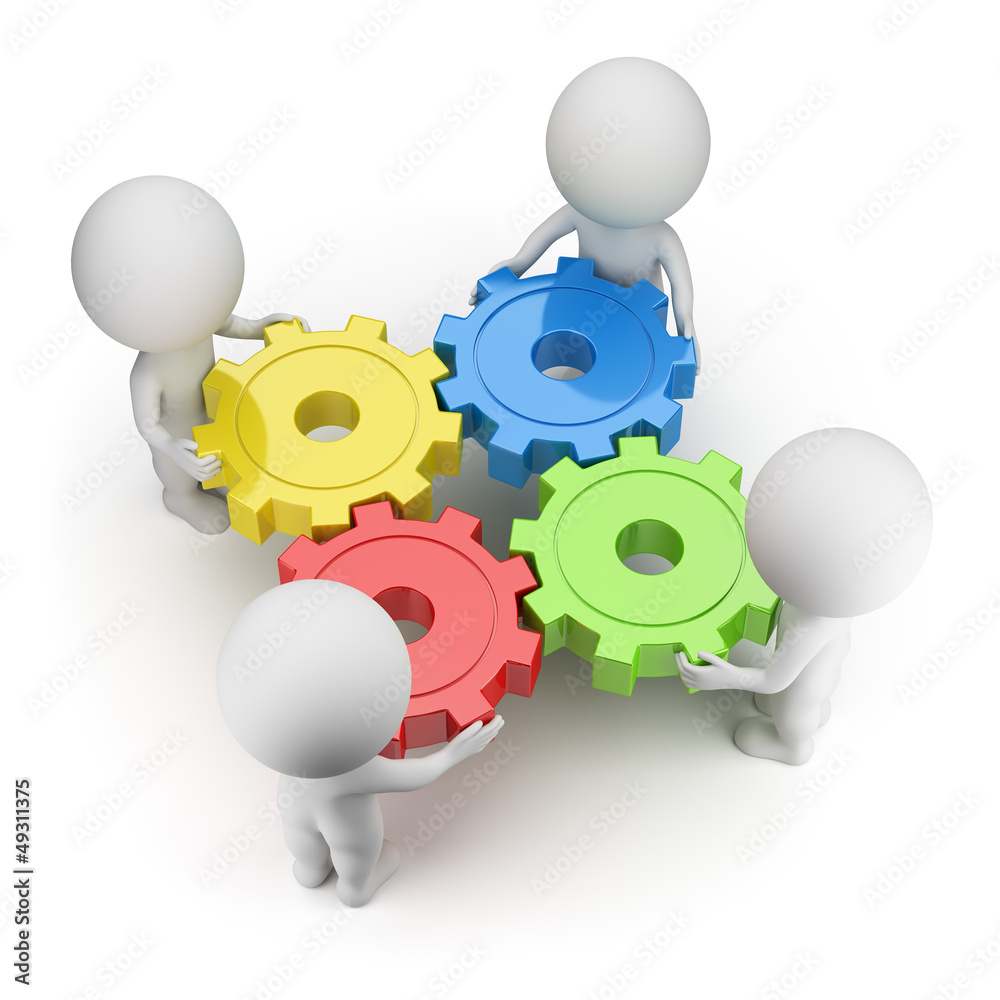 3d small people - gears turned 3d small people - gears turned