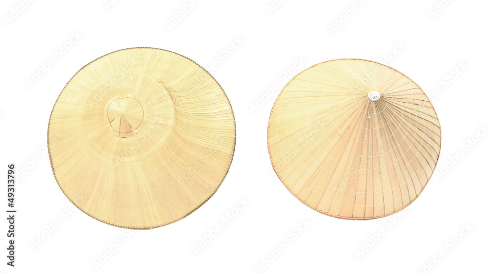 two different styles of farmer palm hats isolated on white two different styles of farmer palm hats isolated on white