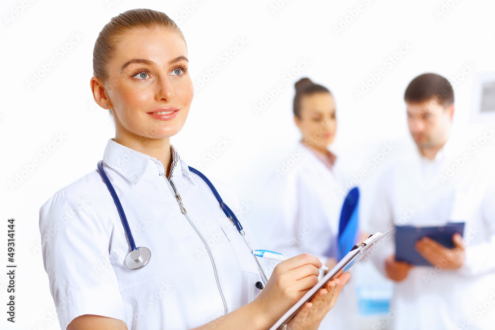 Young female doctor in white uniform