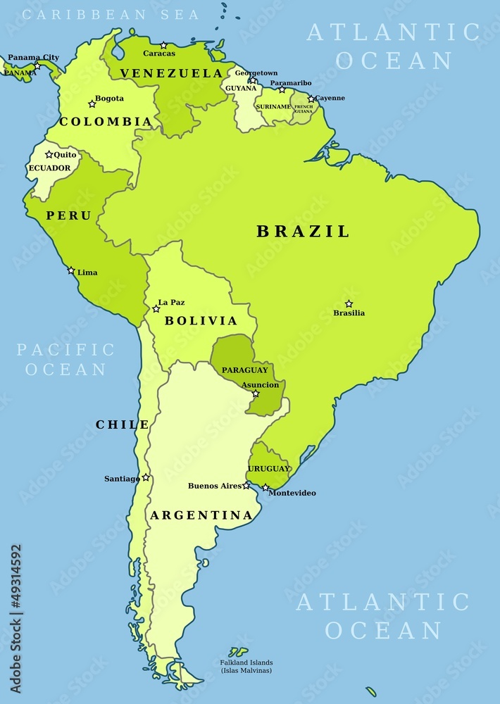 Fototapeta premium South America administrative map