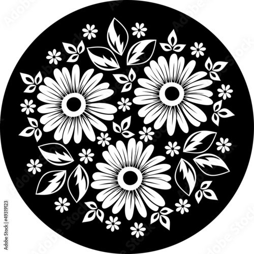 Fototapeta Naklejka Na Ścianę i Meble -  White flower ornament on a black background. Vector illustration