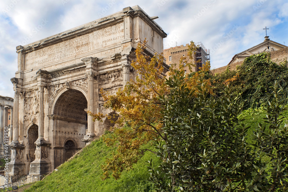 Arch of Emperor Septimius Severus in Roman Forum in Rome, Italy