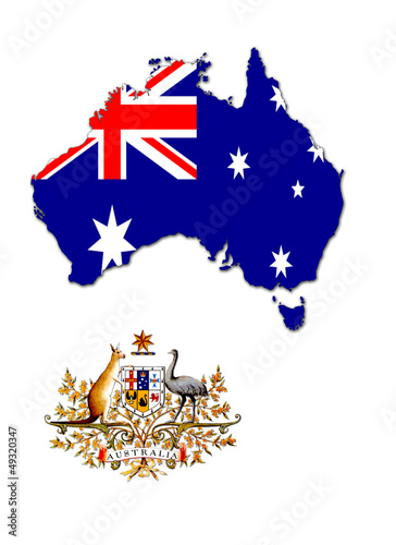 The map  flag and the arms of Australia