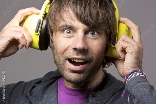 man wearing earmuff