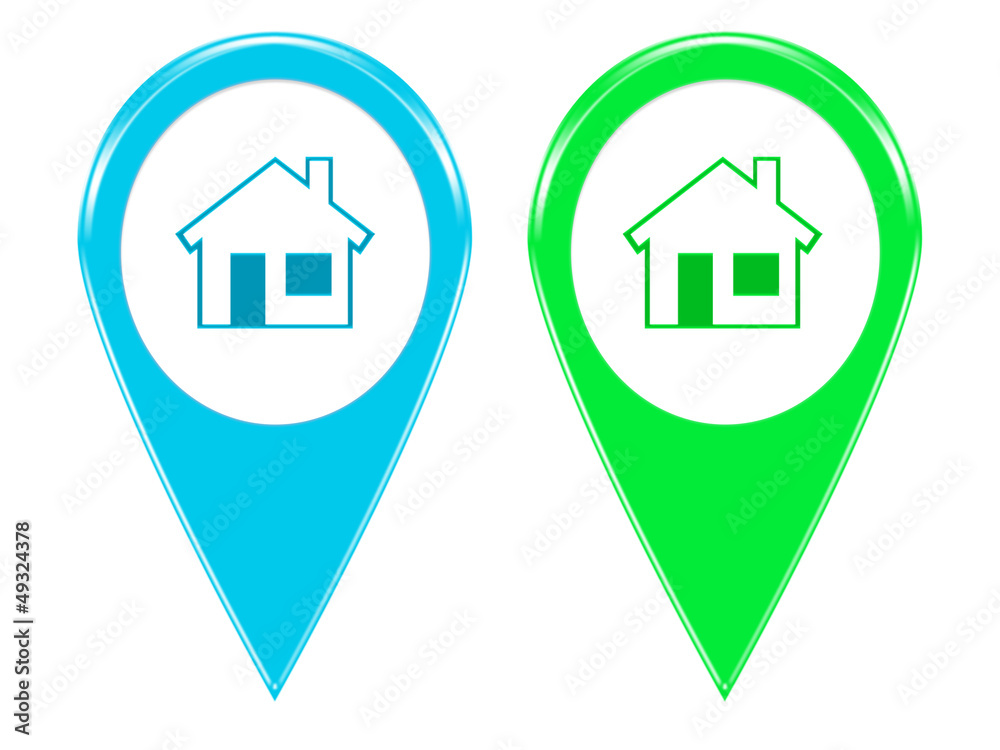 Iconos marcadores de mapas en verde y azul Iconos marcadores de mapas en verde y azul