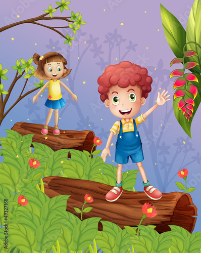Kids playing in the forest