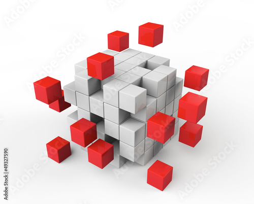 Abstract red and white cubes