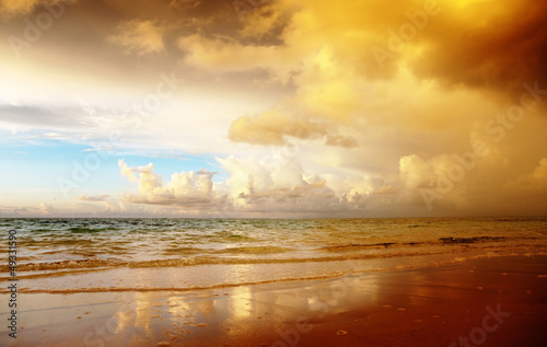 sunset on the beach of caribbean sea