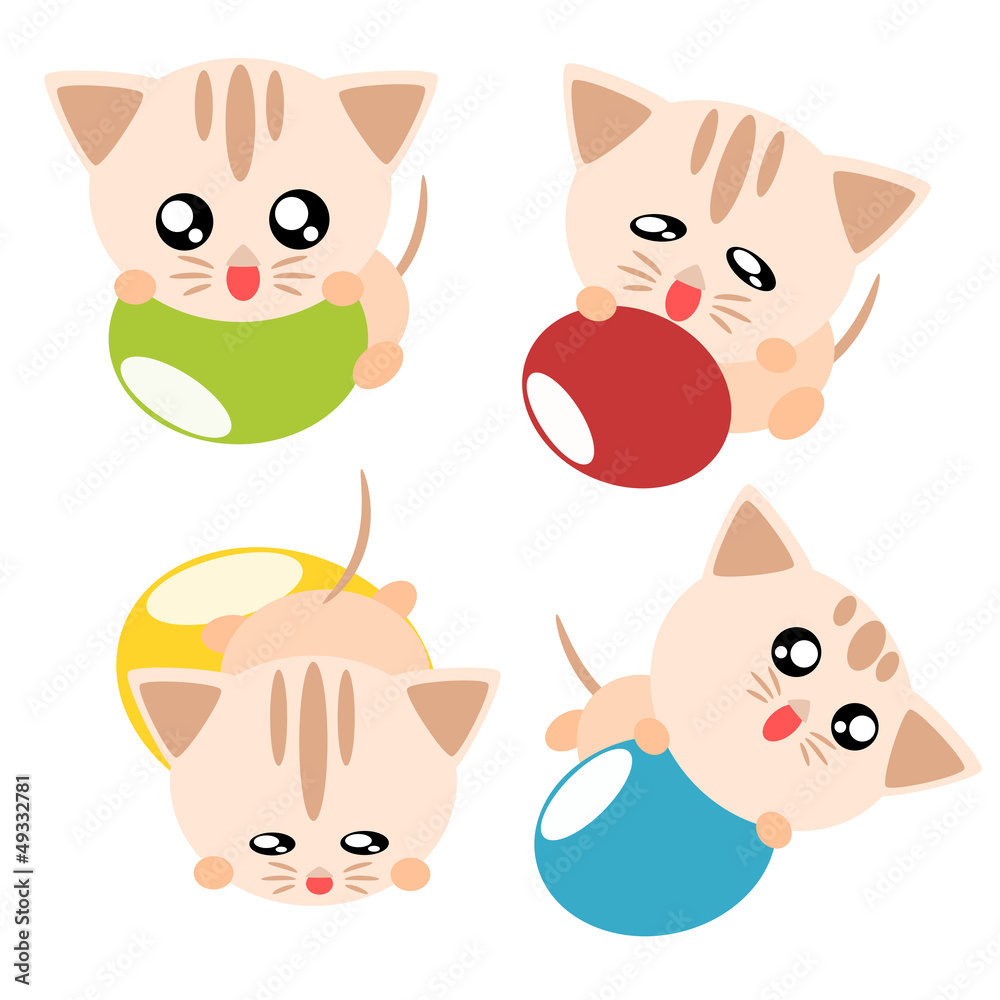 Cartoon cat play ball illustration