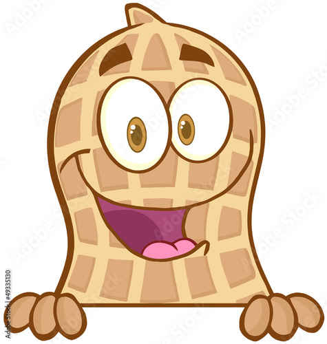 Peanut Cartoon Mascot Character Condom Over A Sign