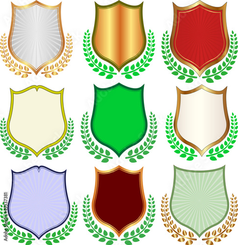 set of shields with laurel wreath