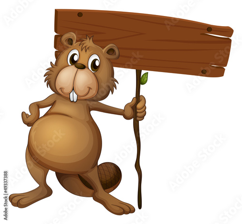 A beaver holding a sign board