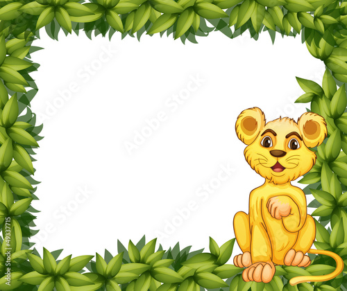 A yellow tiger in a leafy frame