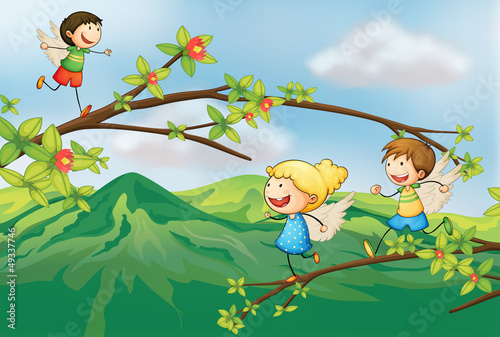 Angels playing in the woods
