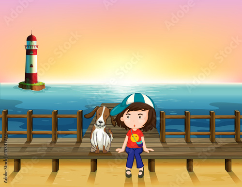 A boy, a dog and a light house