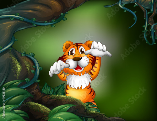 A tiger in a scary forest