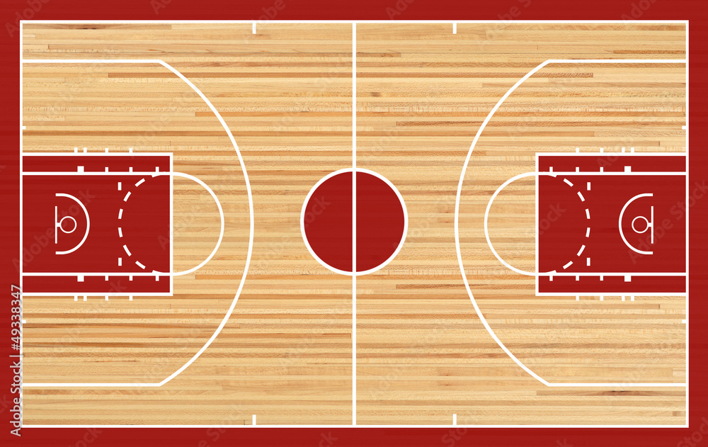 Basketball court floor plan on parquet background - obrazy, fototapety, plakaty 