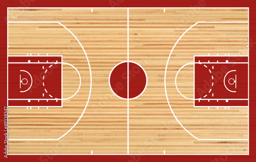 Basketball court floor plan on parquet background