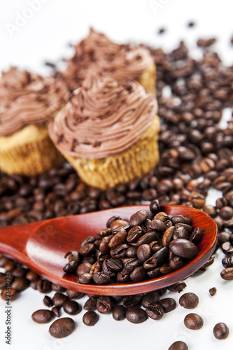Chocolate cream muffins and cofee beans
