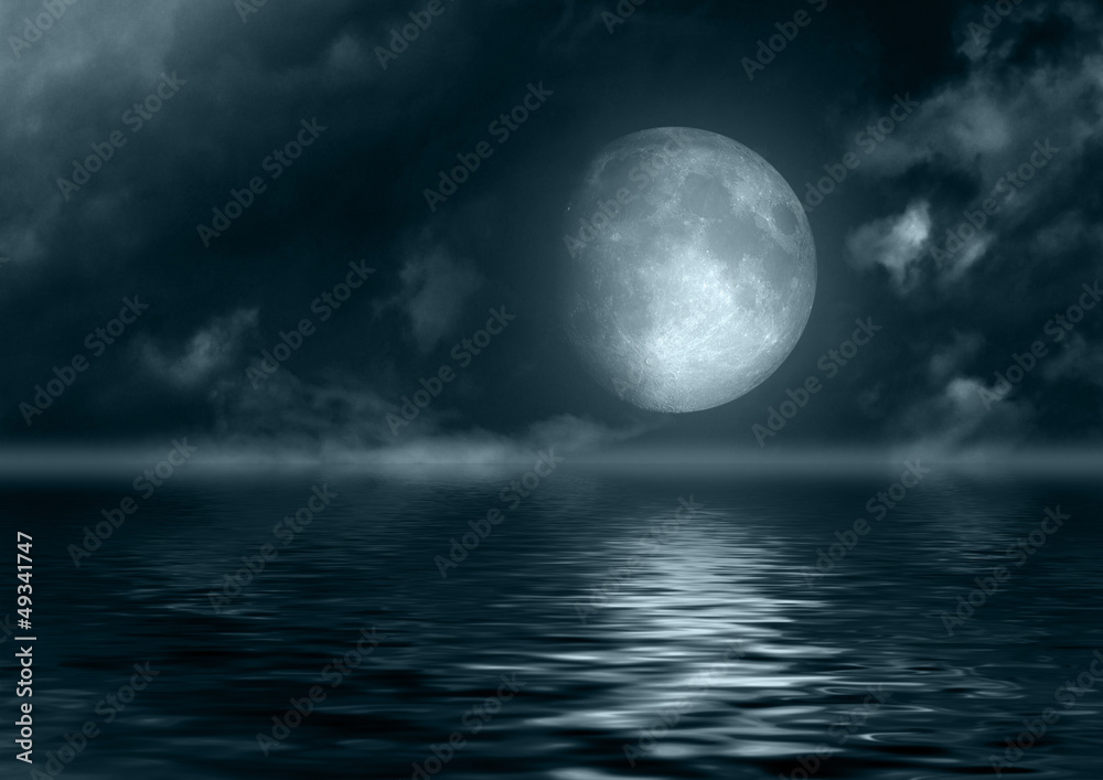 Full moon reflected in water