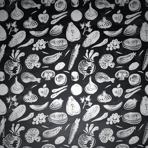 Seamless pattern with vegetables and fruits, vector Eps10 image.