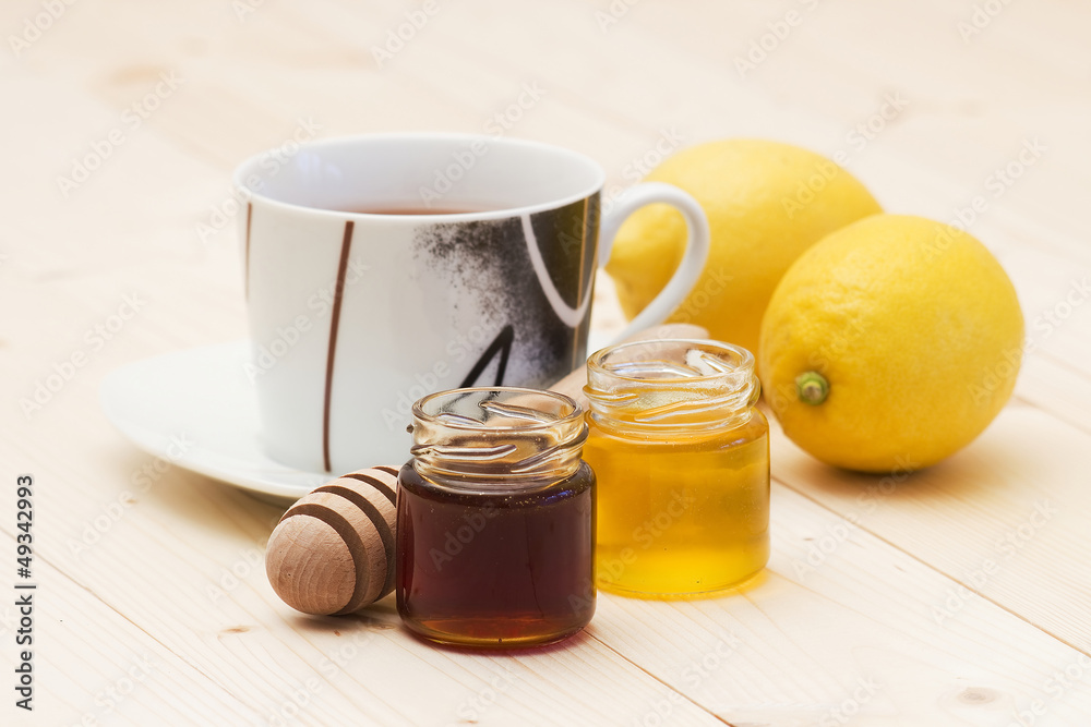cup of tea, honey and fresh lemons cup of tea, honey and fresh lemons