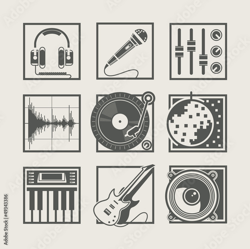 set of music instruments icons for disco party vector