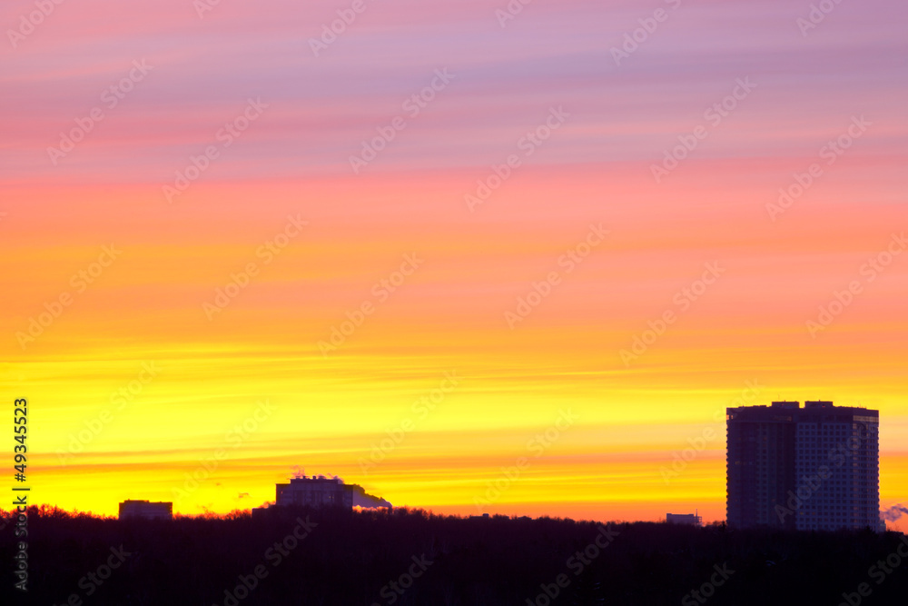 yellow sunrise colors under city yellow sunrise colors under city