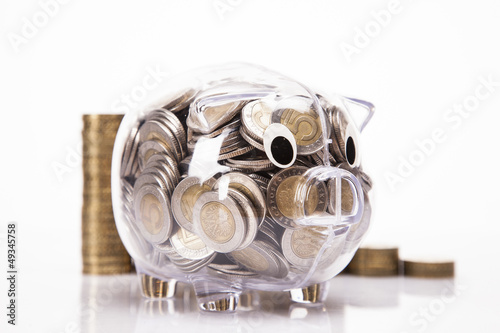 Savings in piggy bank! A lot of money!