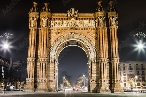 Arc de Triomf at night in Barcelona, Spain