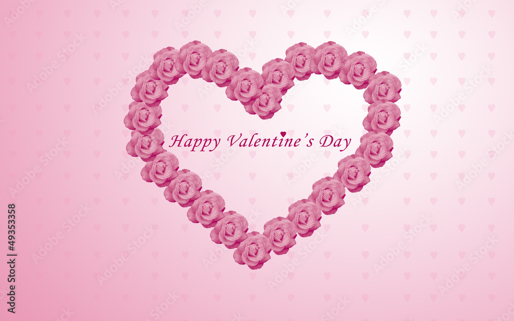 Tarjeta de San Valentín con un corazón rosado hecho con flores