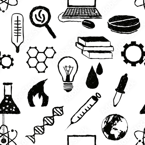 seamless doodle science pattern