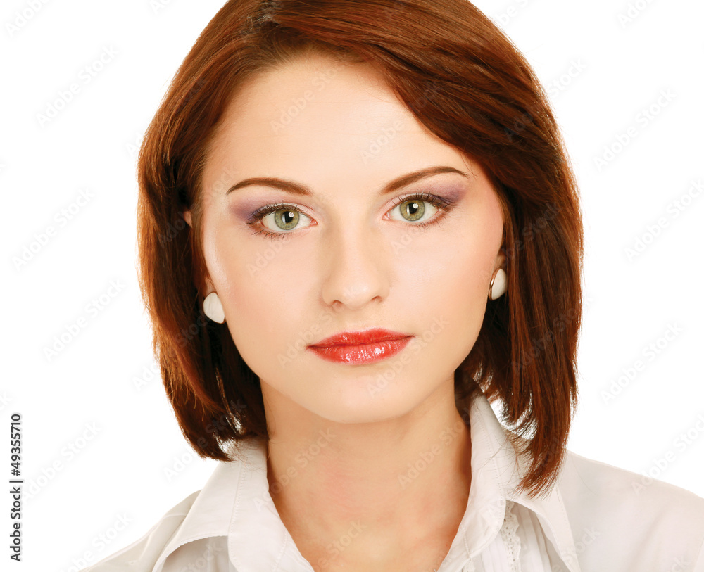 Closeup portrait of a young woman ,isolated on white background Closeup portrait of a young woman ,isolated on white background