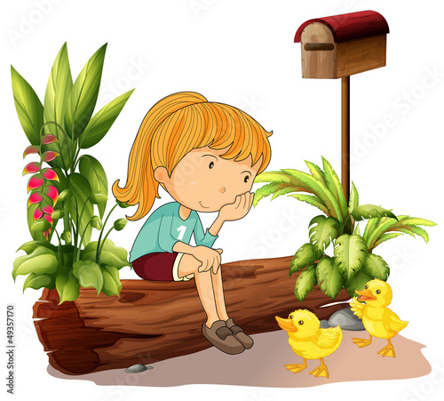 A sad girl and the two ducklings