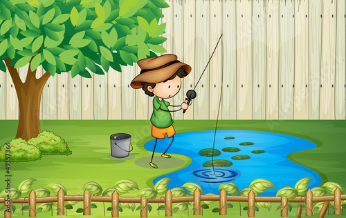 A boy fishing at the pond