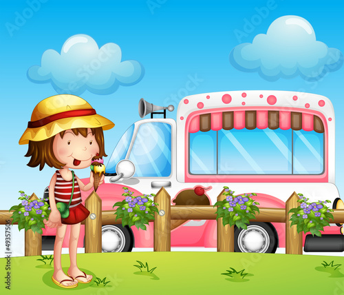 A little girl and the ice cream bus