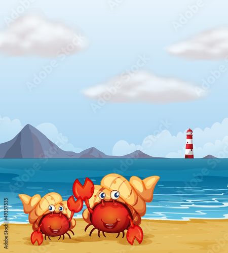 A light house and crabs