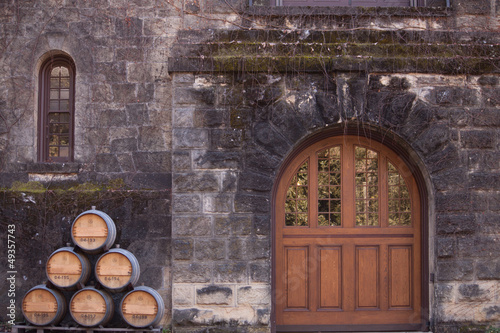 wine cellar with wine barrles photo