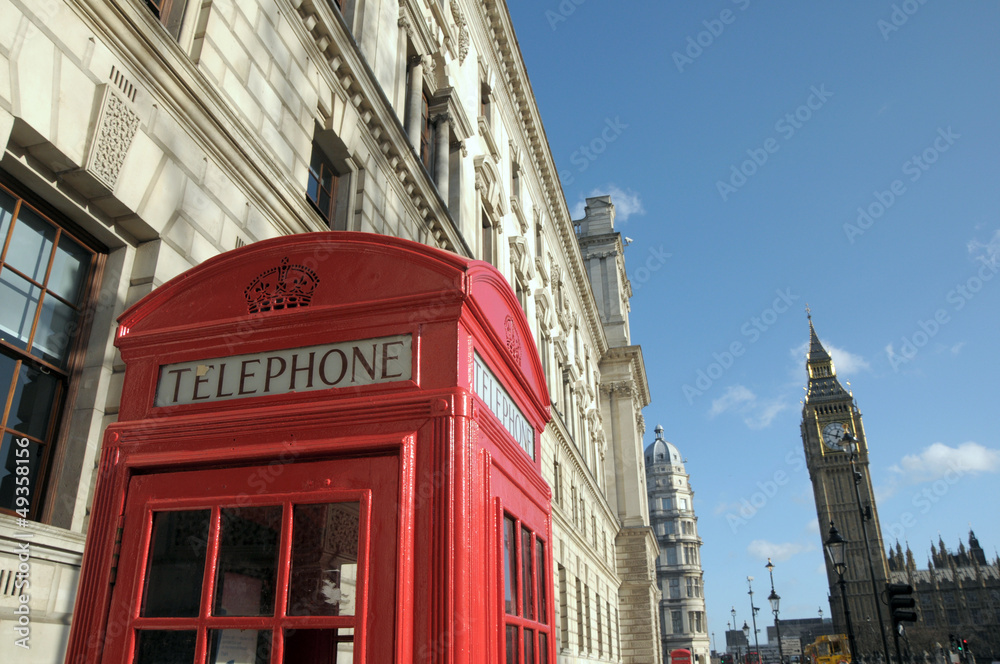 Red telephone kiosk and Big Ben, London Red telephone kiosk and Big Ben, London