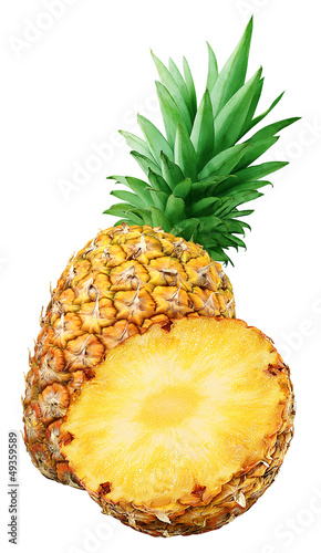 Fresh pineapple an a half isolated on white