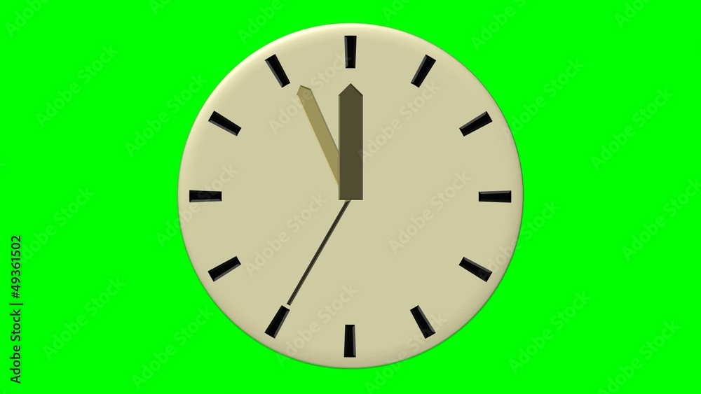 Horloge beige - 5 minutes avant 12h - fond vert