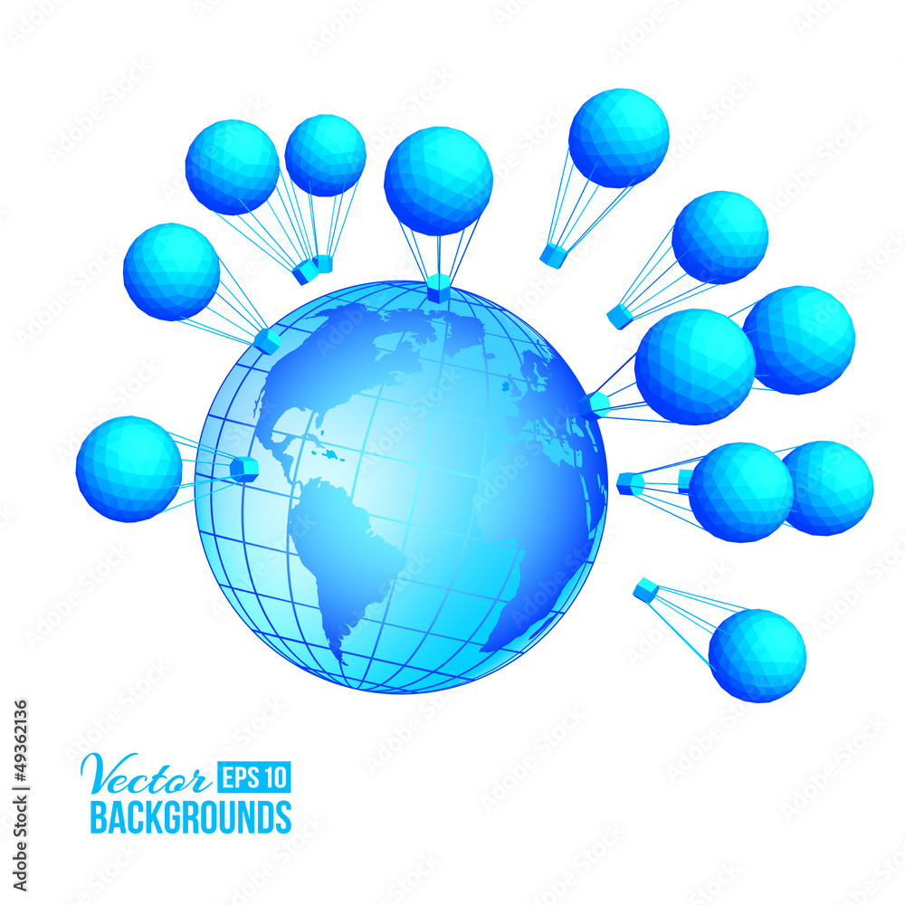 three global map balloon on blur background three global map balloon on blur background