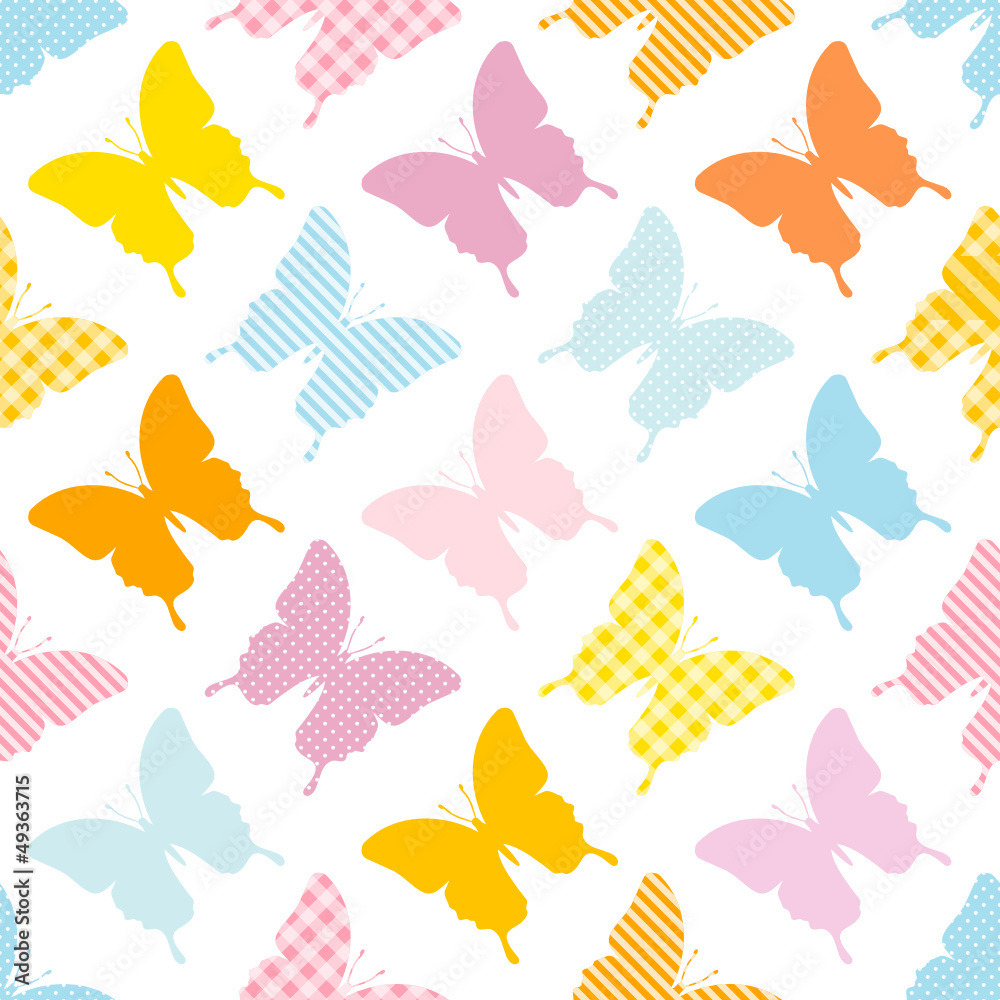 Seamless Pattern Butterflies Stripes/Dots/Check Blue Seamless Pattern Butterflies Stripes/Dots/Check Blue