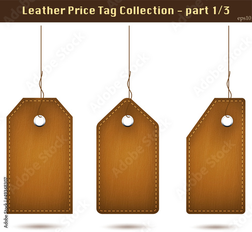 Leather price tag collection 1/3. Isolated on white